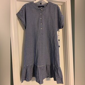 Tommy Hilfiger striped cap sleeve dress ruffled hem blue white size 6 NWT